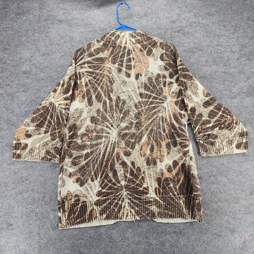 Chicos Cardigan Womens 3 Open Front Short Sleeve Beige Gold Floral - Picture 2 of 5